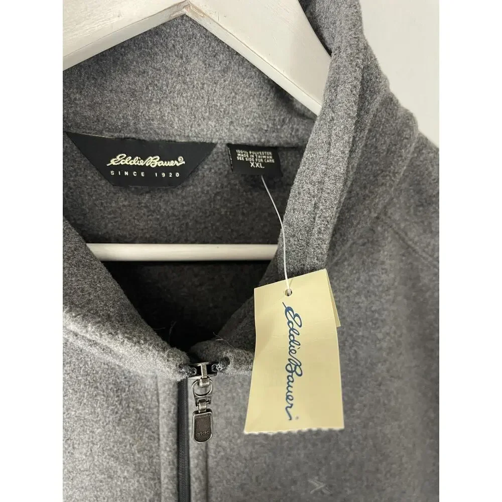 Eddie Bauer Vest Mens 2XL Gray Silver Fleece Sweater Jacket Sleeveless N292